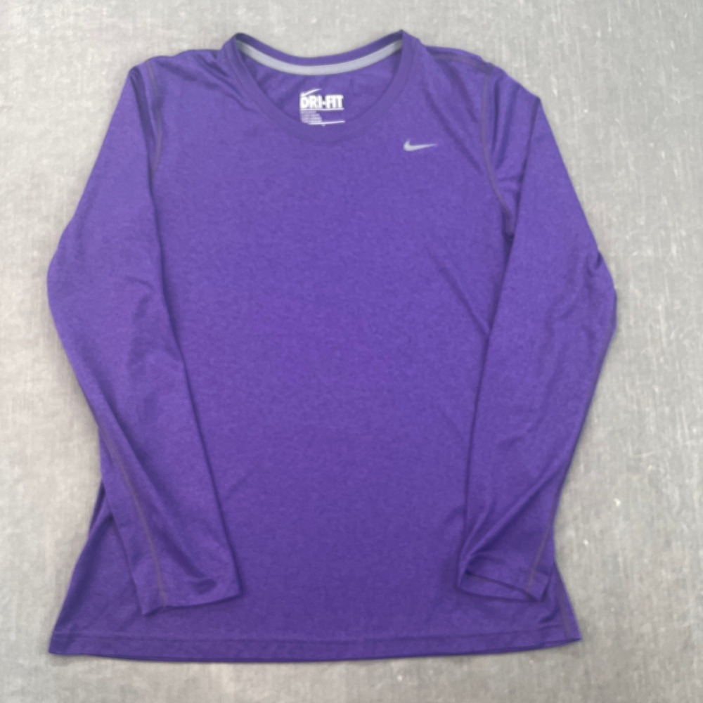 Nike Women Med Purple Dri-FIT Long Sleeve Performance Training Top Heathered